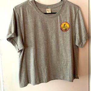 Size is a large from rue 21 actual brand is Vibe N’ and is a gray crop top